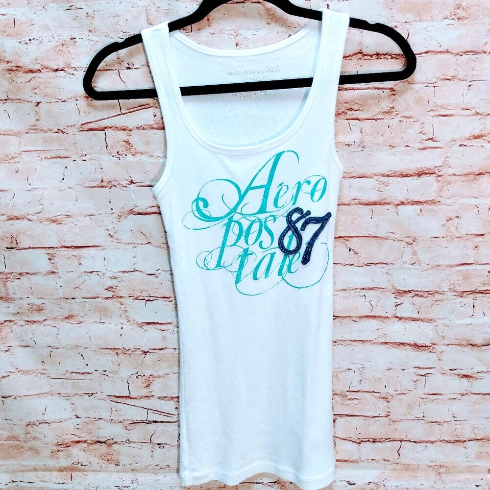 Aeropostale White Tee w/Logo & Angel Wings on Back Size L